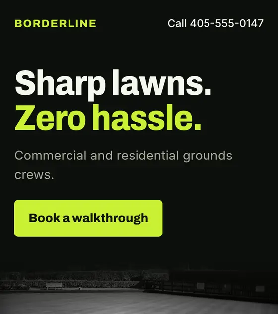 Top of a sample homepage in the bold dark style, for a made-up business called Borderline Grounds Co..